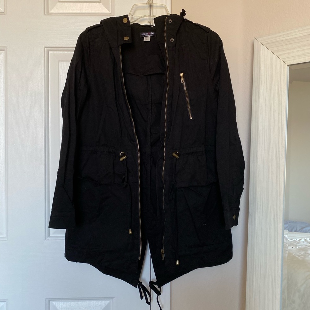Fashion Nova  Black Hooded Utility Jacket